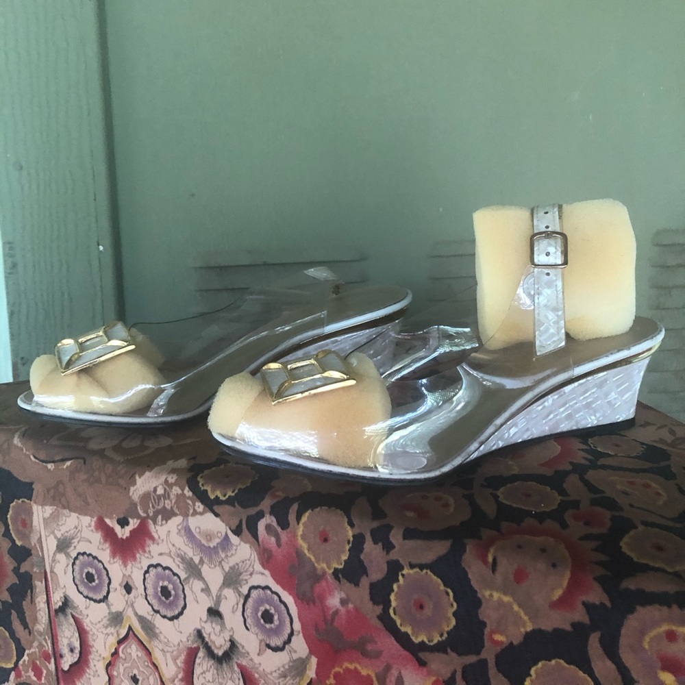Clear & Gold wedge heel